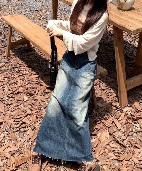 ヴィンテージウォッシュ デニムロングスカート（スカート）｜SHOUYO