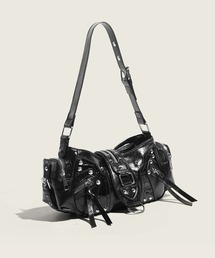 PUレザー/ヒョウ柄　リベットショルダーバッグ