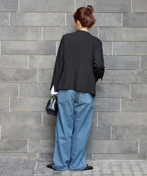 B.C STOCK(ベーセーストック)の「手洗い可 / T/R ダブルクロス ジャケット(ノーカラージャケット・レディース・ベージュ系その他/ブラック・MEDIUM/SMALL)」の19枚目の写真