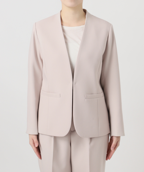 B.C STOCK(ベーセーストック)の「手洗い可 / T/R ダブルクロス ジャケット(ノーカラージャケット・レディース・ベージュ系その他/ブラック・MEDIUM/SMALL)」の5枚目の写真