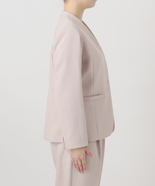 B.C STOCK(ベーセーストック)の「手洗い可 / T/R ダブルクロス ジャケット(ノーカラージャケット・レディース・ベージュ系その他/ブラック・MEDIUM/SMALL)」の8枚目の写真
