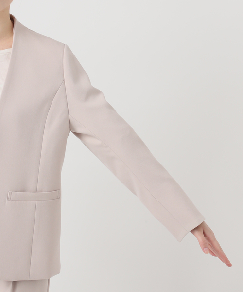 B.C STOCK(ベーセーストック)の「手洗い可 / T/R ダブルクロス ジャケット(ノーカラージャケット・レディース・ベージュ系その他/ブラック・MEDIUM/SMALL)」の9枚目の写真