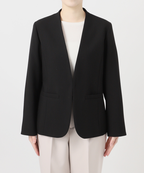 B.C STOCK(ベーセーストック)の「手洗い可 / T/R ダブルクロス ジャケット(ノーカラージャケット・レディース・ベージュ系その他/ブラック・MEDIUM/SMALL)」の13枚目の写真