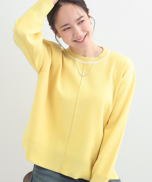 SHOO・LA・RUE（シューラルー）の「【洗濯機可/S-LL】軽やかな スポンディッシュ パイピングニット（ニット/セーター・レディース・ネイビー/ライトグリーン/イエロー系その他/ベビーピンク・01/02/03/04）」の3枚目の写真