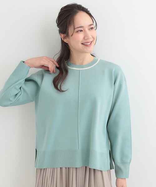 SHOO・LA・RUE（シューラルー）の「【洗濯機可/S-LL】軽やかな スポンディッシュ パイピングニット（ニット/セーター・レディース・ネイビー/ライトグリーン/イエロー系その他/ベビーピンク・01/02/03/04）」の5枚目の写真