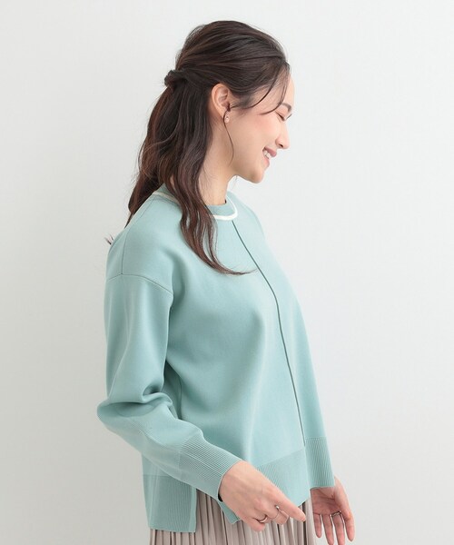 SHOO・LA・RUE（シューラルー）の「【洗濯機可/S-LL】軽やかな スポンディッシュ パイピングニット（ニット/セーター・レディース・ネイビー/ライトグリーン/イエロー系その他/ベビーピンク・01/02/03/04）」の6枚目の写真