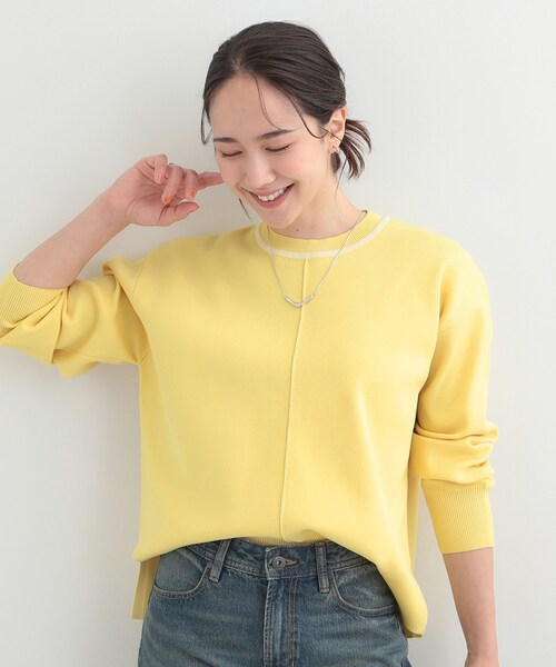 SHOO・LA・RUE（シューラルー）の「【洗濯機可/S-LL】軽やかな スポンディッシュ パイピングニット（ニット/セーター・レディース・ネイビー/ライトグリーン/イエロー系その他/ベビーピンク・01/02/03/04）」の9枚目の写真