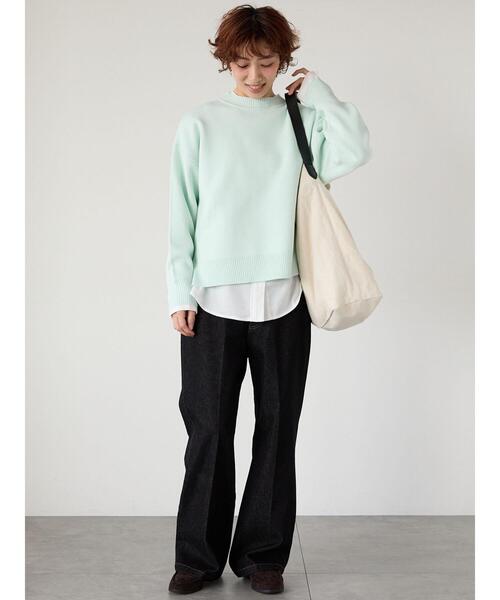 Lugnoncure（ルノンキュール）の「コットンタッチクルーネックニットプルオーバー（ニット/セーター・レディース・ブラック/ミント/ネイビー/イエロー/オフホワイト・F）」の9枚目の写真