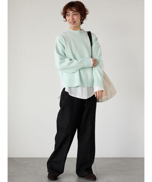 Lugnoncure（ルノンキュール）の「コットンタッチクルーネックニットプルオーバー（ニット/セーター・レディース・ブラック/ミント/ネイビー/イエロー/オフホワイト・F）」の10枚目の写真