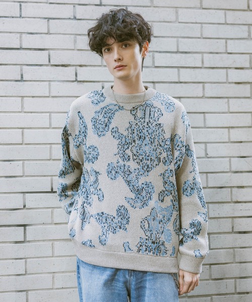 RAGEBLUE(レイジブルー)の「Damask Pattern Jacquard Knit/ダマスク柄ジャガードニット(ニット/セーター・メンズ・グレー/ネイビー/ブラック・MEDIUM/LARGE)」の3枚目の写真