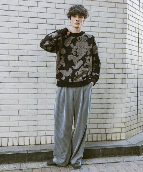 RAGEBLUE(レイジブルー)の「Damask Pattern Jacquard Knit/ダマスク柄ジャガードニット(ニット/セーター・メンズ・グレー/ネイビー/ブラック・MEDIUM/LARGE)」の4枚目の写真