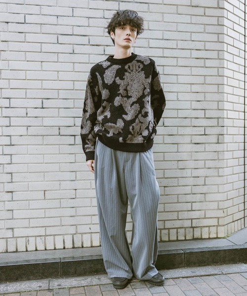 RAGEBLUE(レイジブルー)の「Damask Pattern Jacquard Knit/ダマスク柄ジャガードニット(ニット/セーター・メンズ・グレー/ネイビー/ブラック・MEDIUM/LARGE)」の5枚目の写真