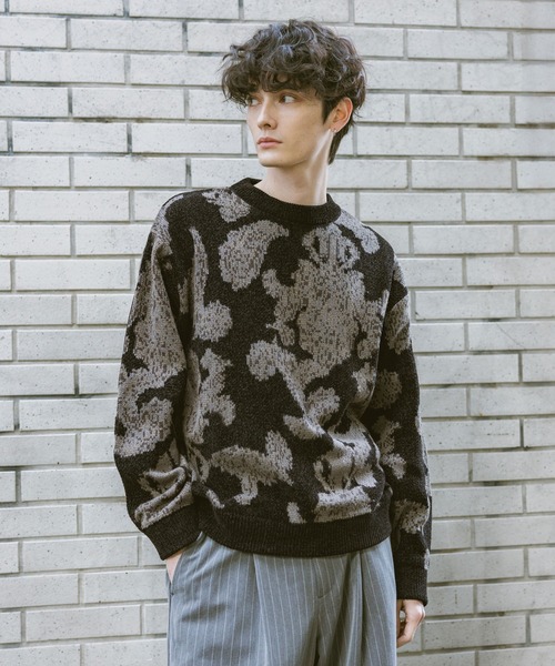 RAGEBLUE(レイジブルー)の「Damask Pattern Jacquard Knit/ダマスク柄ジャガードニット(ニット/セーター・メンズ・グレー/ネイビー/ブラック・MEDIUM/LARGE)」の7枚目の写真