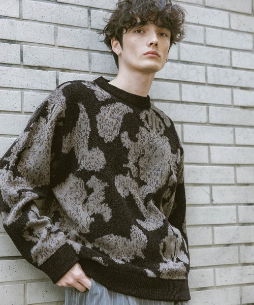 RAGEBLUE(レイジブルー)の「Damask Pattern Jacquard Knit/ダマスク柄ジャガードニット(ニット/セーター・メンズ・グレー/ネイビー/ブラック・MEDIUM/LARGE)」の8枚目の写真