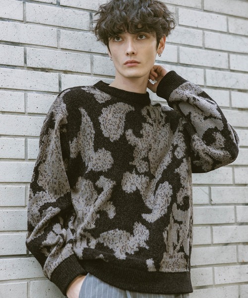 RAGEBLUE(レイジブルー)の「Damask Pattern Jacquard Knit/ダマスク柄ジャガードニット(ニット/セーター・メンズ・グレー/ネイビー/ブラック・MEDIUM/LARGE)」の9枚目の写真