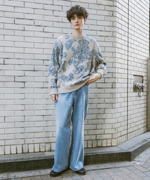 RAGEBLUE(レイジブルー)の「Damask Pattern Jacquard Knit/ダマスク柄ジャガードニット(ニット/セーター・メンズ・グレー/ネイビー/ブラック・MEDIUM/LARGE)」の10枚目の写真