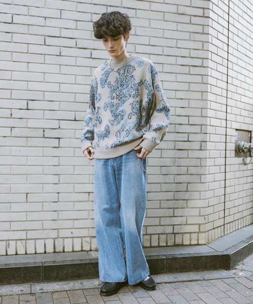 RAGEBLUE(レイジブルー)の「Damask Pattern Jacquard Knit/ダマスク柄ジャガードニット(ニット/セーター・メンズ・グレー/ネイビー/ブラック・MEDIUM/LARGE)」の11枚目の写真