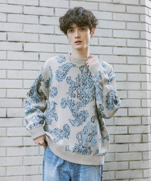 RAGEBLUE(レイジブルー)の「Damask Pattern Jacquard Knit/ダマスク柄ジャガードニット(ニット/セーター・メンズ・グレー/ネイビー/ブラック・MEDIUM/LARGE)」の12枚目の写真