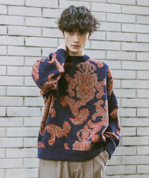 RAGEBLUE(レイジブルー)の「Damask Pattern Jacquard Knit/ダマスク柄ジャガードニット(ニット/セーター・メンズ・グレー/ネイビー/ブラック・MEDIUM/LARGE)」の22枚目の写真