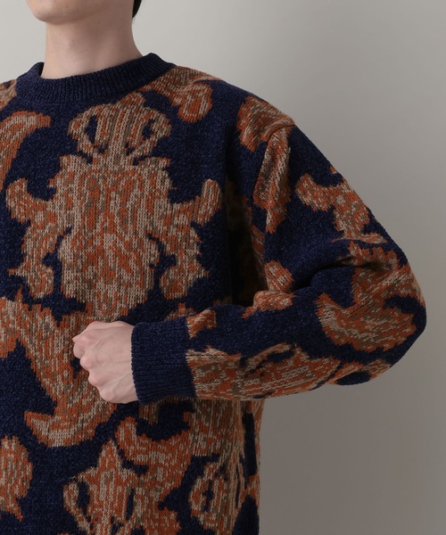 セール】Damask Pattern Jacquard Knit/ダマスク柄ジャガードニット