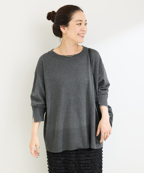 B.C STOCK（ベーセーストック）の「《追加》【WEB限定】手洗い可 / 袖口シアーレイヤープルオーバー（ニット/セーター・レディース・ネイビー/ボルドー/ブラウン/チャコールグレー・FREE）」の9枚目の写真