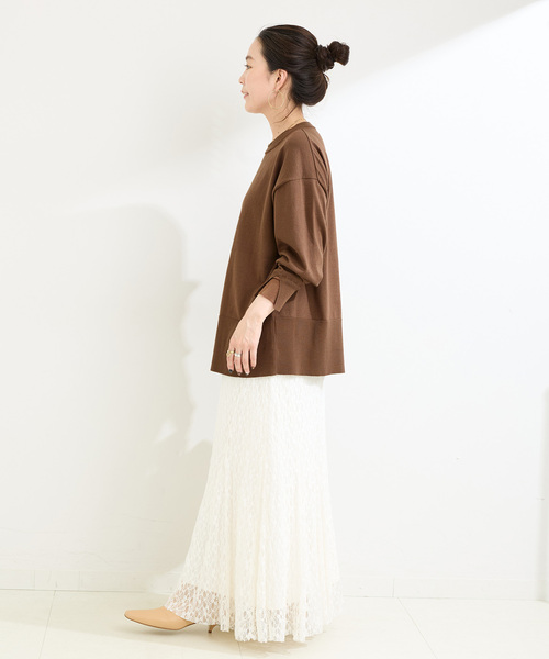 B.C STOCK（ベーセーストック）の「《追加》【WEB限定】手洗い可 / 袖口シアーレイヤープルオーバー（ニット/セーター・レディース・ネイビー/ボルドー/ブラウン/チャコールグレー・FREE）」の14枚目の写真