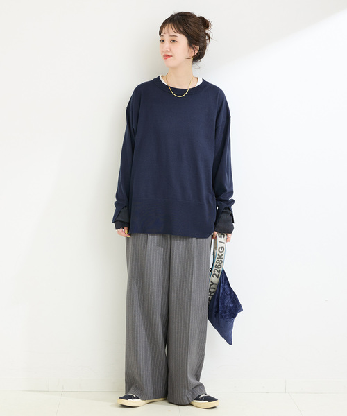 B.C STOCK（ベーセーストック）の「《追加》【WEB限定】手洗い可 / 袖口シアーレイヤープルオーバー（ニット/セーター・レディース・ネイビー/ボルドー/ブラウン/チャコールグレー・FREE）」の20枚目の写真