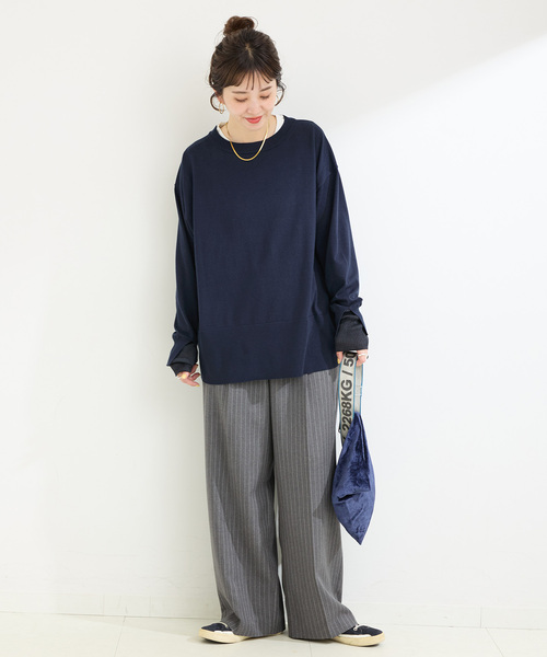 B.C STOCK（ベーセーストック）の「《追加》【WEB限定】手洗い可 / 袖口シアーレイヤープルオーバー（ニット/セーター・レディース・ネイビー/ボルドー/ブラウン/チャコールグレー・FREE）」の21枚目の写真