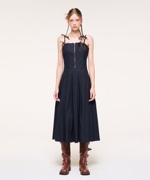 Front Zipper Pleats Slip Dress, Navy