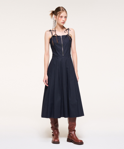 ETMON（エトモン）の「Front Zipper Pleats Slip Dress, Navy（ワンピース・レディース・その他・S/M）」の2枚目の写真