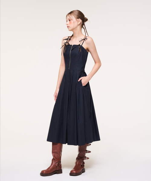 ETMON（エトモン）の「Front Zipper Pleats Slip Dress, Navy（ワンピース・レディース・その他・S/M）」の3枚目の写真
