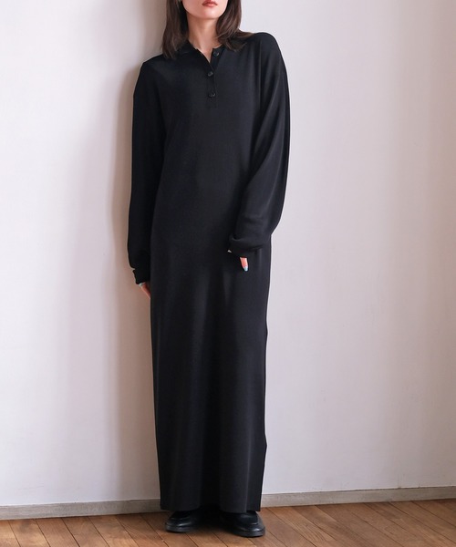 AKTE(アクテ)の「ポロニットロングドレス(ワンピース・レディース・ブラック/サンドベージュ・FREE/TALL)」の8枚目の写真