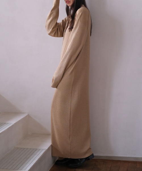 AKTE(アクテ)の「ポロニットロングドレス(ワンピース・レディース・ブラック/サンドベージュ・FREE/TALL)」の12枚目の写真
