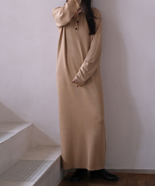 AKTE(アクテ)の「ポロニットロングドレス(ワンピース・レディース・ブラック/サンドベージュ・FREE/TALL)」の15枚目の写真