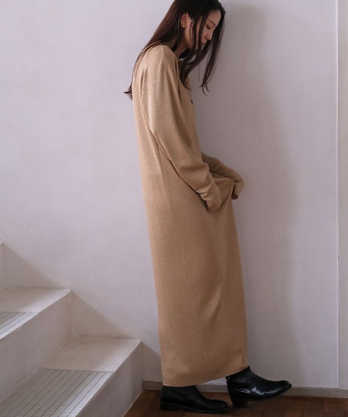 AKTE(アクテ)の「ポロニットロングドレス(ワンピース・レディース・ブラック/サンドベージュ・FREE/TALL)」の17枚目の写真