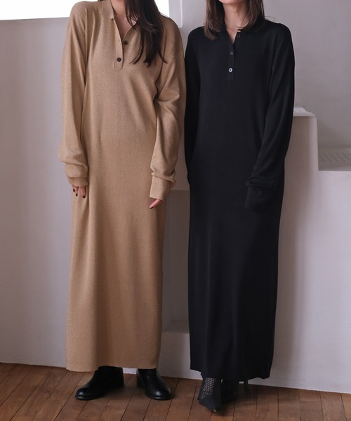 AKTE(アクテ)の「ポロニットロングドレス(ワンピース・レディース・ブラック/サンドベージュ・FREE/TALL)」の19枚目の写真
