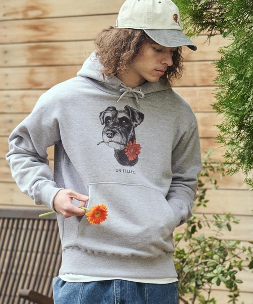 UN-FILLED(アンフィルド)の「mpa4029- REAL GERBERA DOG HOODIE パーカー(シュナウザー)(SDUF-2603SNZ)(パーカー・メンズ・グレー/ホワイト・XL/L/M)」の2枚目の写真