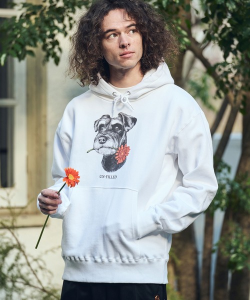 UN-FILLED(アンフィルド)の「mpa4029- REAL GERBERA DOG HOODIE パーカー(シュナウザー)(SDUF-2603SNZ)(パーカー・メンズ・グレー/ホワイト・XL/L/M)」の1枚目の写真