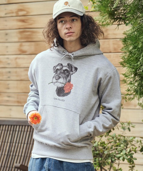UN-FILLED(アンフィルド)の「mpa4029- REAL GERBERA DOG HOODIE パーカー(シュナウザー)(SDUF-2603SNZ)(パーカー・メンズ・グレー/ホワイト・XL/L/M)」の4枚目の写真
