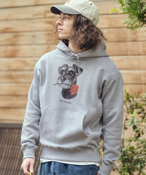 UN-FILLED(アンフィルド)の「mpa4029- REAL GERBERA DOG HOODIE パーカー(シュナウザー)(SDUF-2603SNZ)(パーカー・メンズ・グレー/ホワイト・XL/L/M)」の5枚目の写真