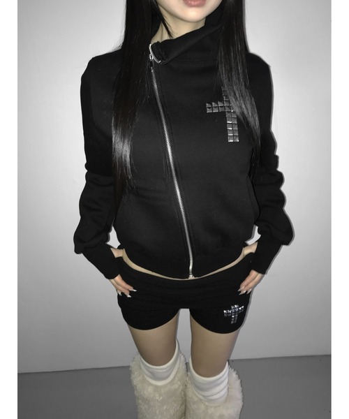 THEAIRTOWN（ジエアタウン）の「tuebe cross high neck zip-up（スウェット・レディース・グレー/ブラック・FREE）」の15枚目の写真