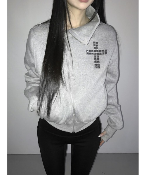 THEAIRTOWN（ジエアタウン）の「tuebe cross high neck zip-up（スウェット・レディース・グレー/ブラック・FREE）」の11枚目の写真