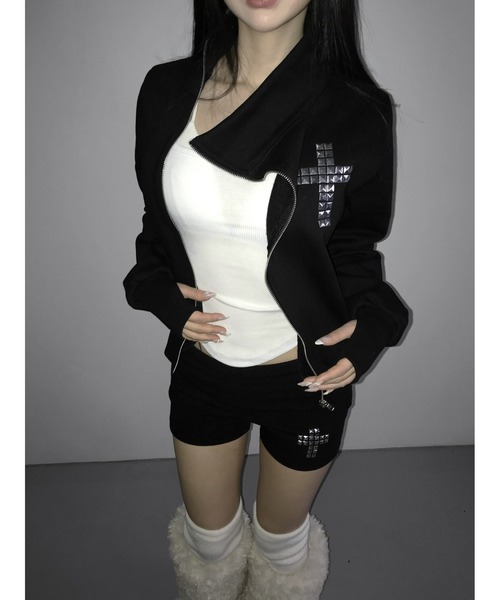 THEAIRTOWN（ジエアタウン）の「tuebe cross high neck zip-up（スウェット・レディース・グレー/ブラック・FREE）」の17枚目の写真