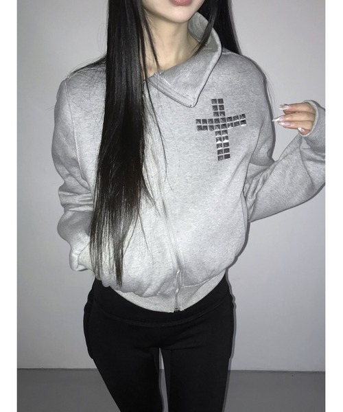 THEAIRTOWN（ジエアタウン）の「tuebe cross high neck zip-up（スウェット・レディース・グレー/ブラック・FREE）」の12枚目の写真