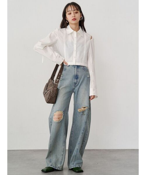 MURUA（ムルーア）の「バレルレッグクラッシュデニム（デニムパンツ・レディース・ブルー/グレー・2/1）」の3枚目の写真