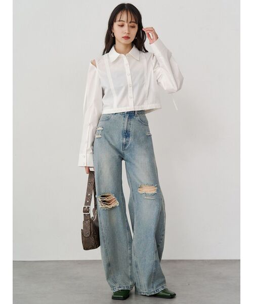 MURUA（ムルーア）の「バレルレッグクラッシュデニム（デニムパンツ・レディース・ブルー/グレー・2/1）」の5枚目の写真