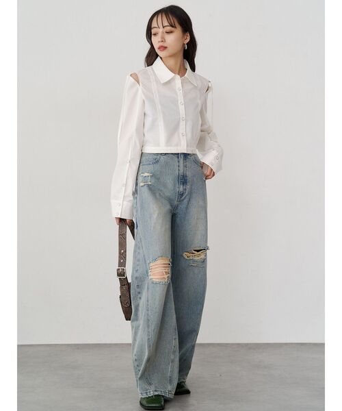 MURUA（ムルーア）の「バレルレッグクラッシュデニム（デニムパンツ・レディース・ブルー/グレー・2/1）」の6枚目の写真