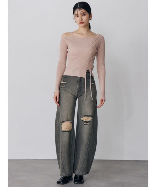 MURUA（ムルーア）の「バレルレッグクラッシュデニム（デニムパンツ・レディース・ブルー/グレー・2/1）」の7枚目の写真