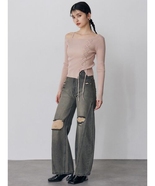 MURUA（ムルーア）の「バレルレッグクラッシュデニム（デニムパンツ・レディース・ブルー/グレー・2/1）」の9枚目の写真