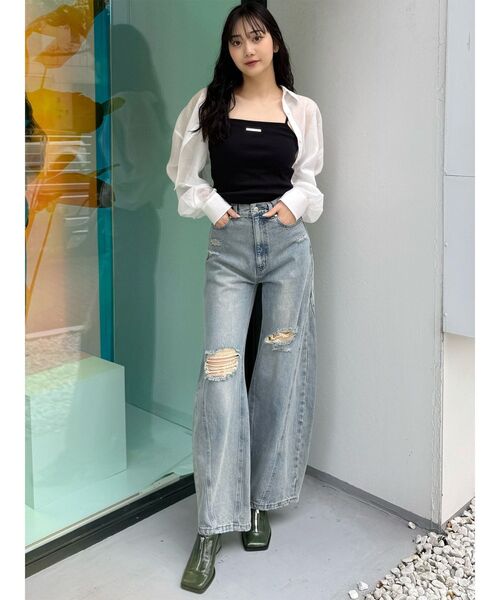 MURUA（ムルーア）の「バレルレッグクラッシュデニム（デニムパンツ・レディース・ブルー/グレー・2/1）」の15枚目の写真